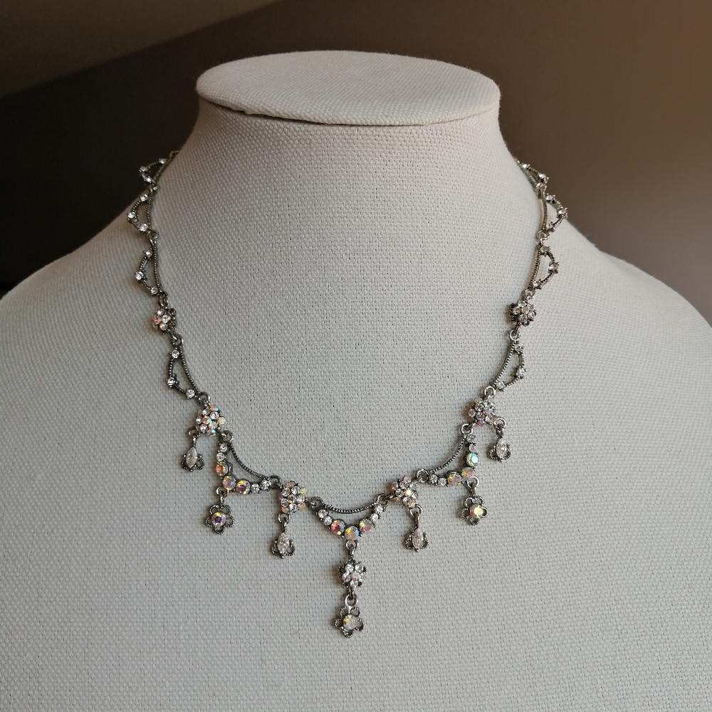 Vintage AB & Clear Crystals Victorian Style Necklace